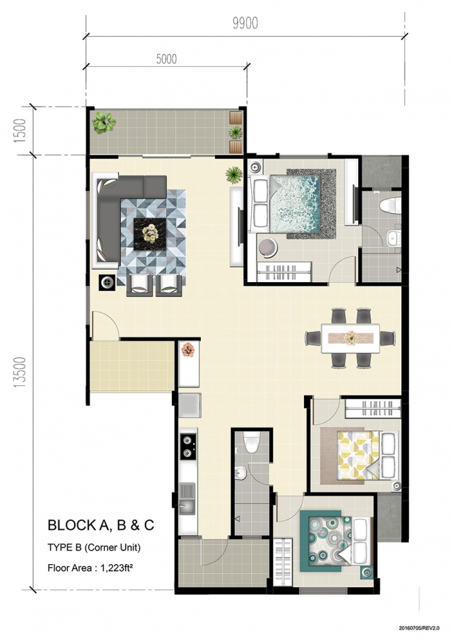 Eduvista Apartment Floorplan Type B (Corner Unit)